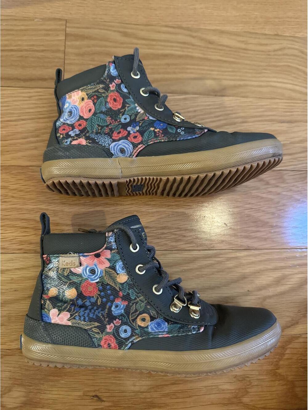 Keds Scout Boot x Rifle Paper Co. Floral Lace-Up Ankle Boots Black Gum Sole Size